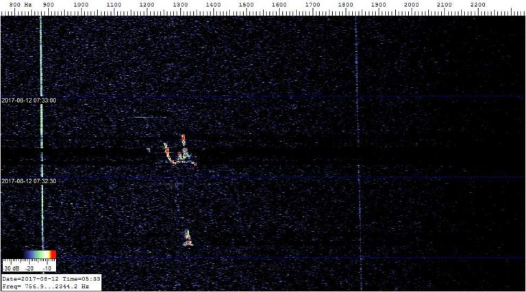 Screenshot aus Spectrum Lab mit Meteorsignal (Beispiel 1 von 5)