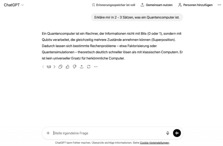 Screenshot Eingabemaske von ChatGPT Was ist ein LLM?