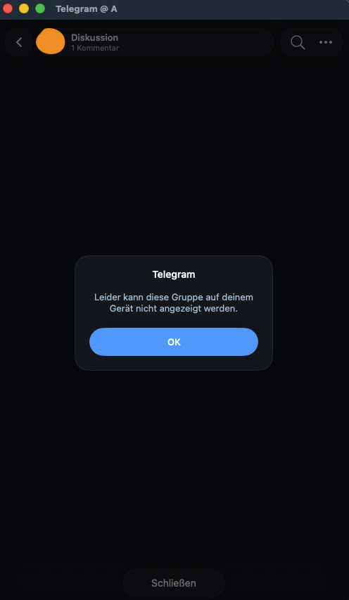 creenshot Telegram macOS-App: Kommentarbereich eingeschränkt, wie bei der iOS-Version