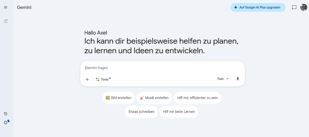 Screenshot der Gemini-Oberfläche von Google