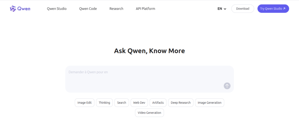Screenshot der Qwen-Oberfläche von Alibaba
