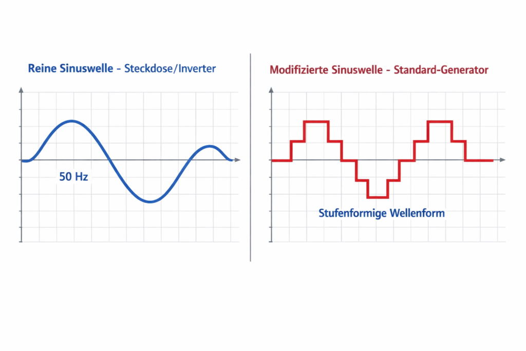 Bildliche Darstellung Reine Sinuswelle vs Modifizierte Sinuswelle