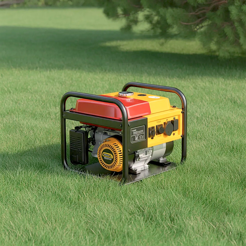 Einfacher Stromgenerator auf einer Rasenfläche.